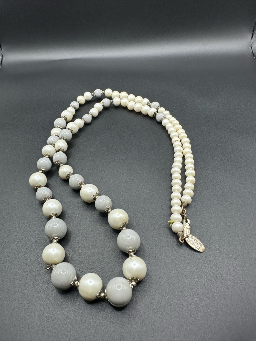 Vintage Miriam Haskell Signed Elegant Two-Tone Pearl Necklace